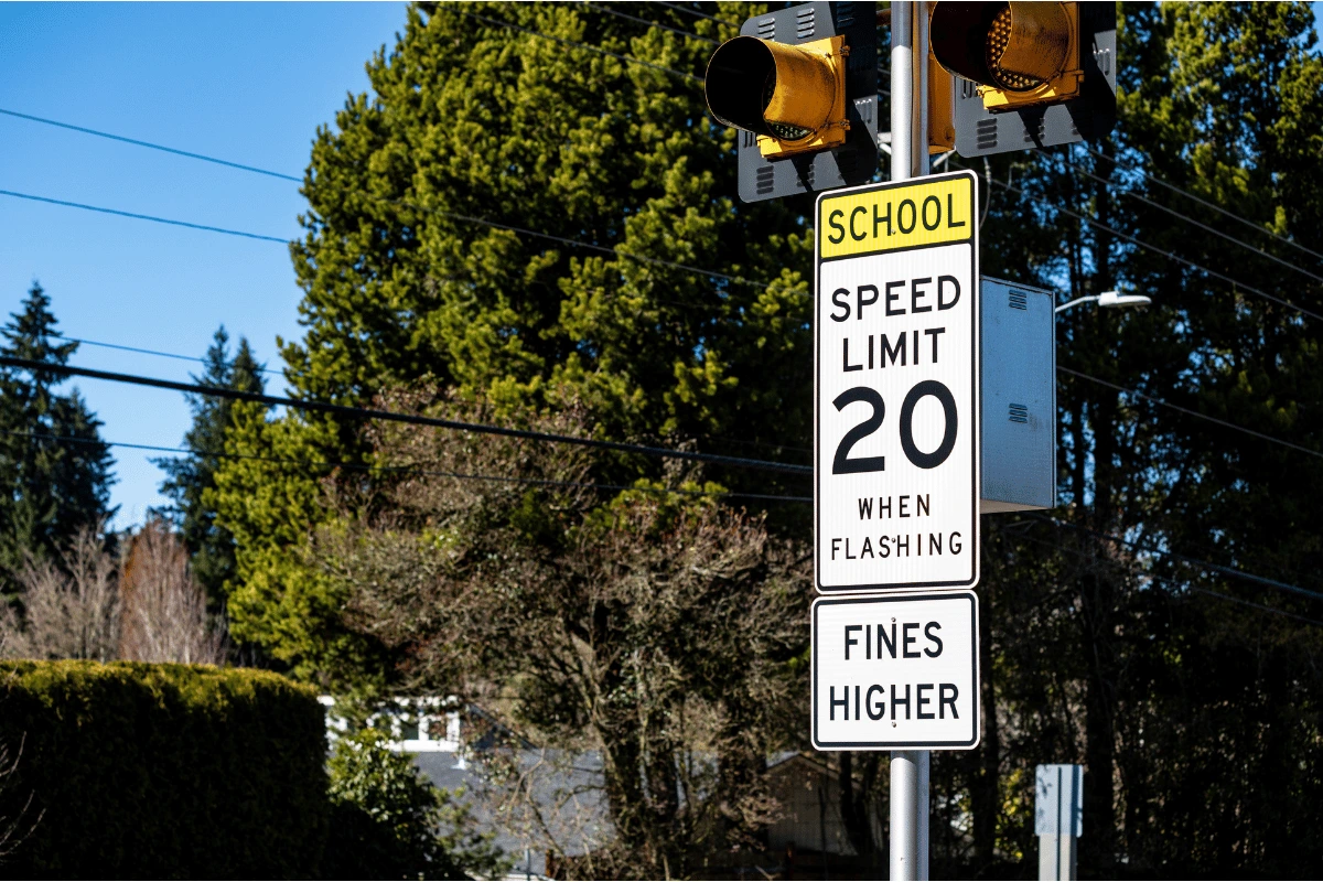 School Zone Speeding Ticket New York A school zone speed limit sign posted near an Orange County, NY school stating plainly 20 mph and Fines Doubled.